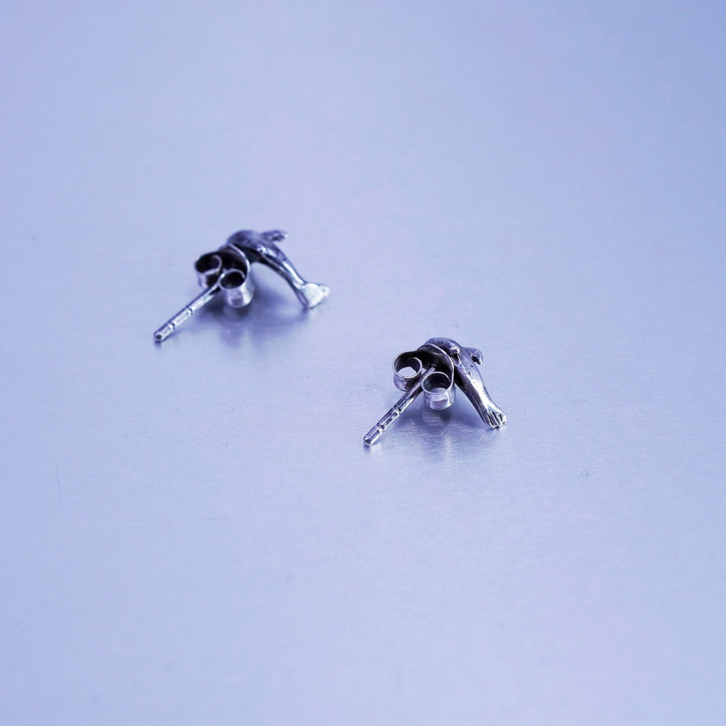 Vintage Sterling 925 silver handmade earrings, dolphin studs