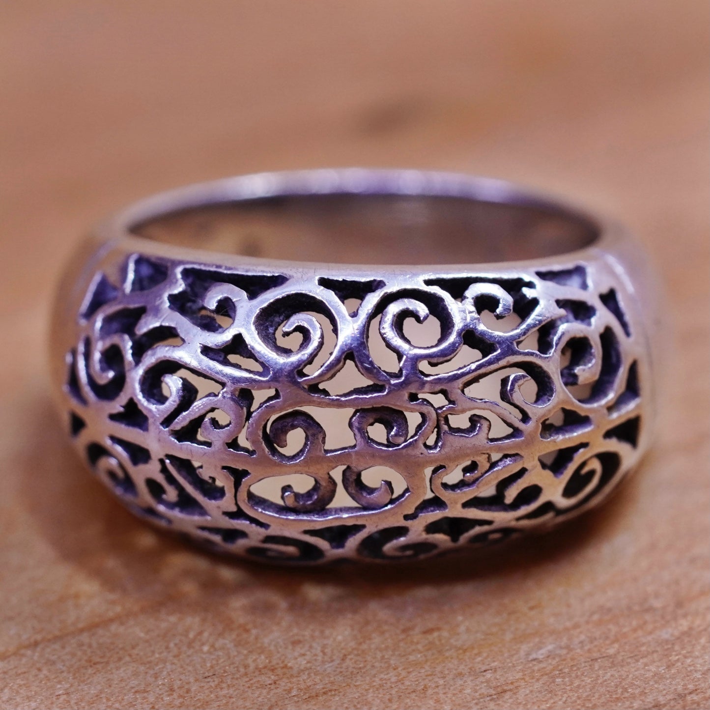 Size 4.5, Sterling silver handmade ring, southwestern, 925 filigree swirl band
