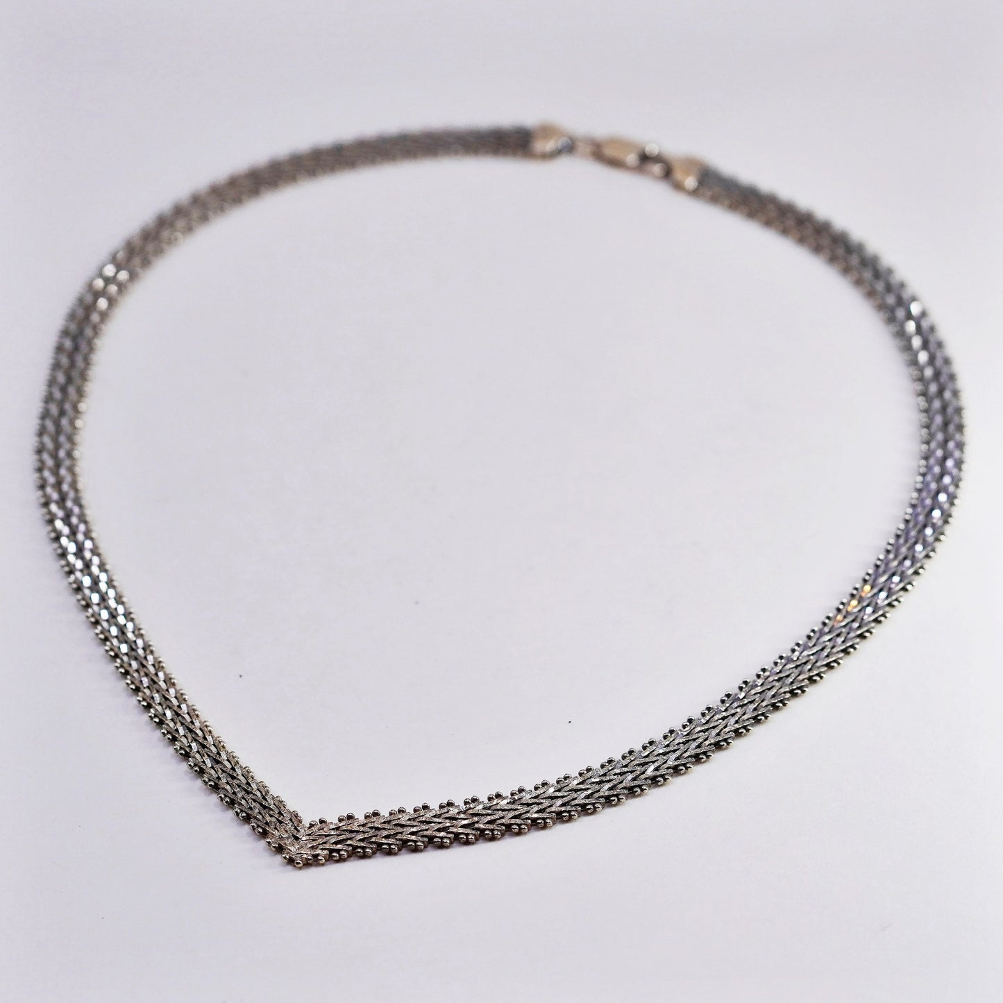 16”, Vintage vermeil gold over sterling silver Riccio link chain V 925 necklace