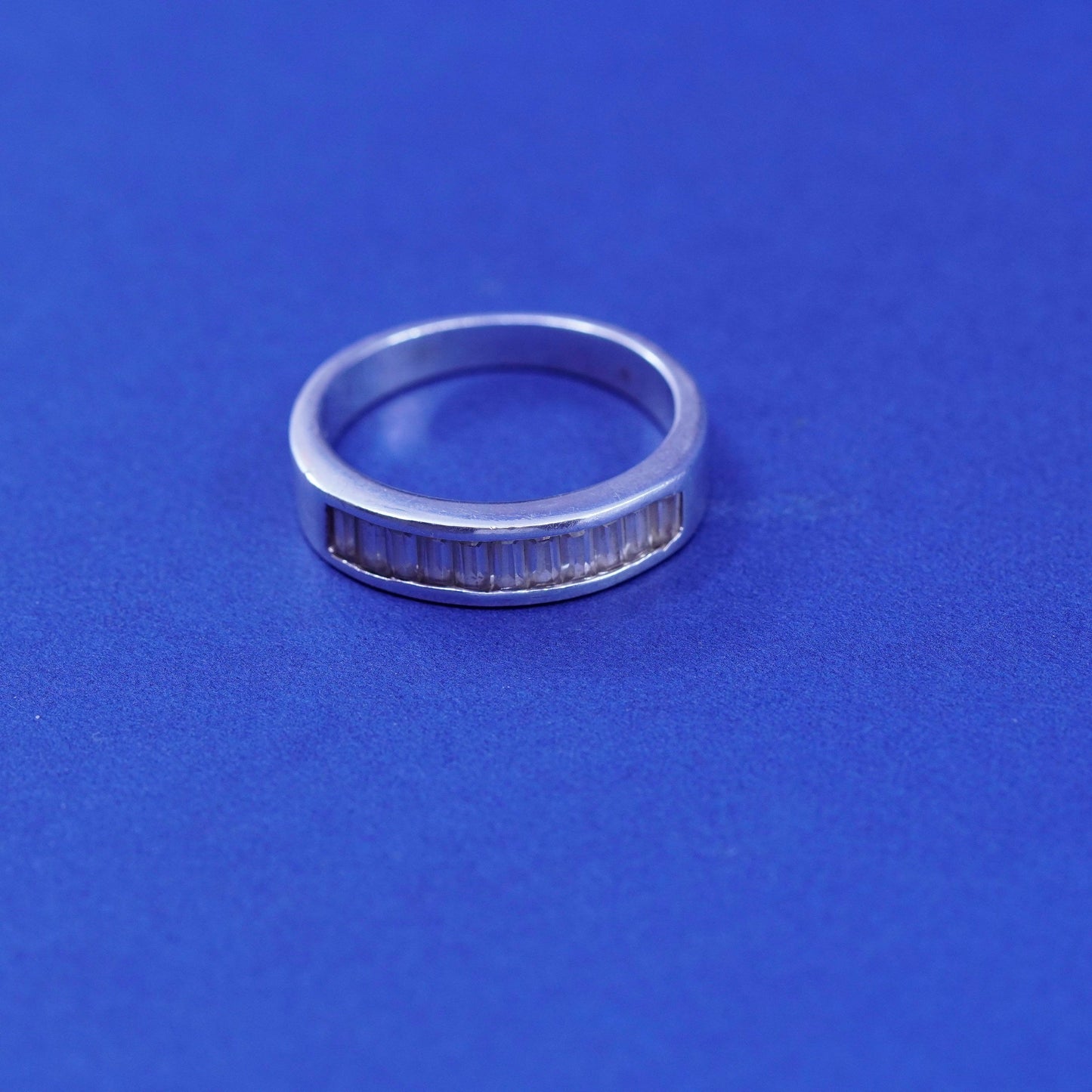 Size 11, vintage Sterling silver engagement ring, 925 band with clear cz around
