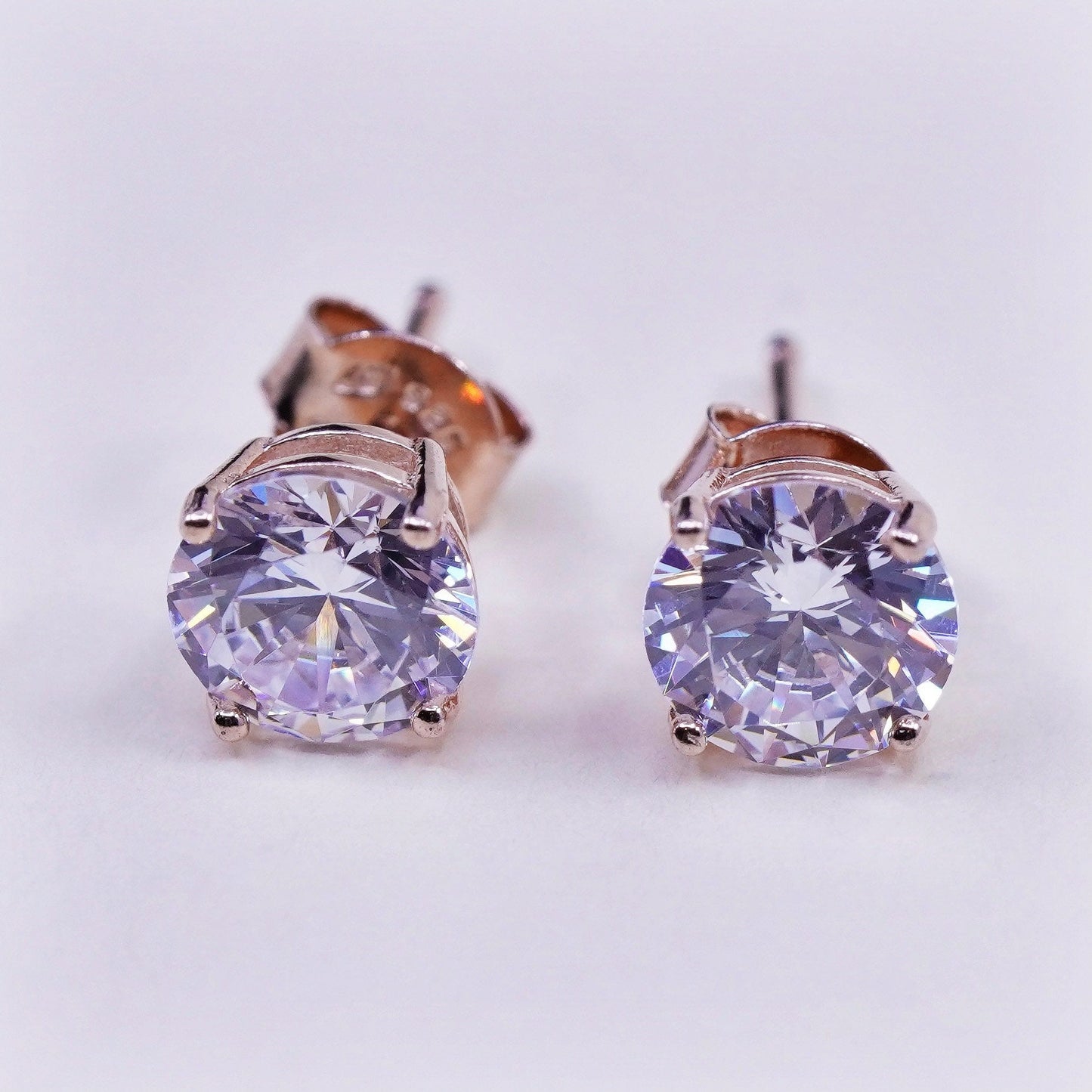 5mm, Vintage rose gold over sterling 925 silver cz studs, minimalist earrings