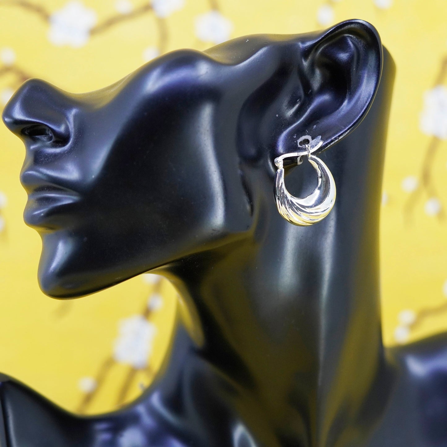 1”, Vintage Sterling silver handmade earrings, 925 ribbed hoops