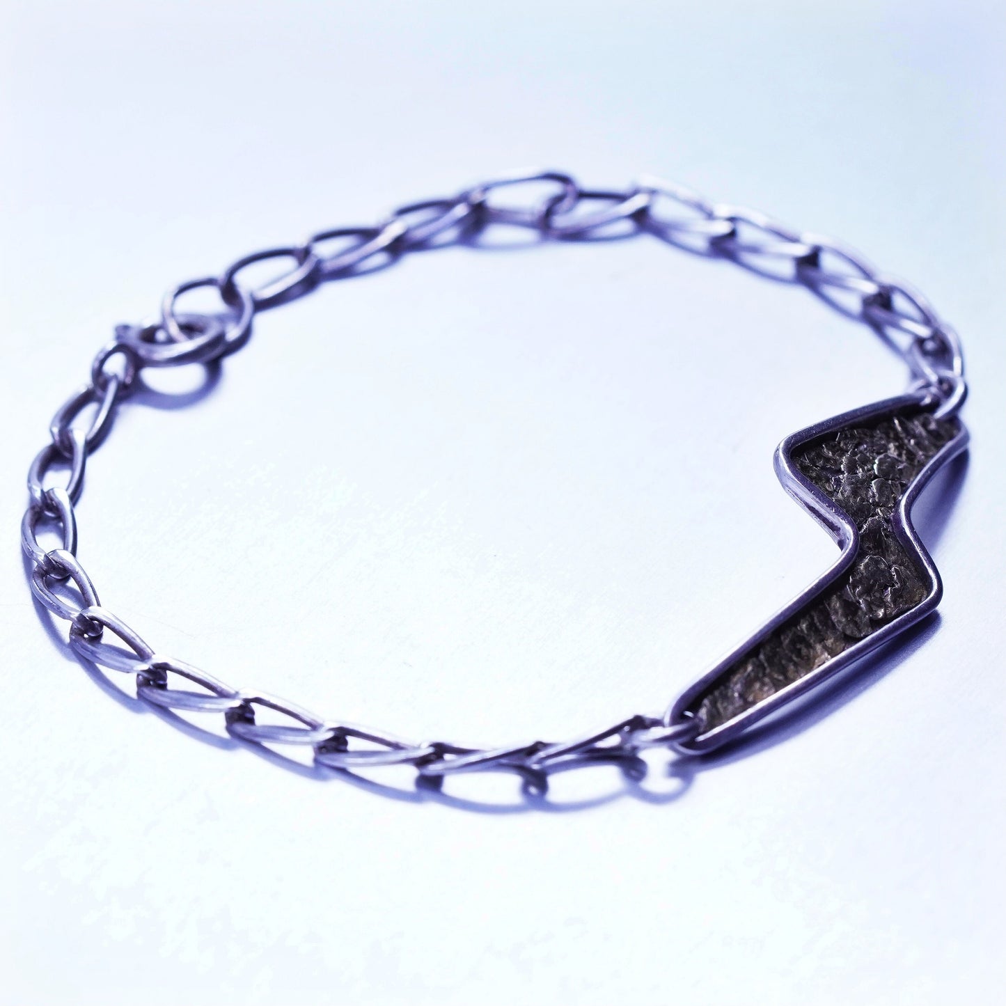 7.25”, Sterling 925 silver bracelet, oval chain with 14K gold lightening charm