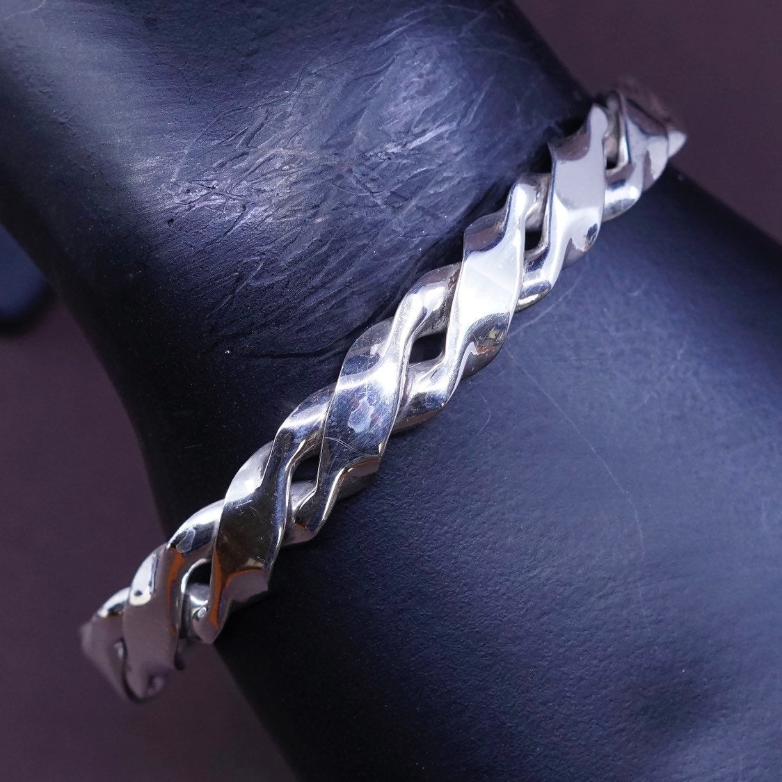 7”, vtg Sterling silver handmade bracelet, Mexico 925 twisted rope cuff
