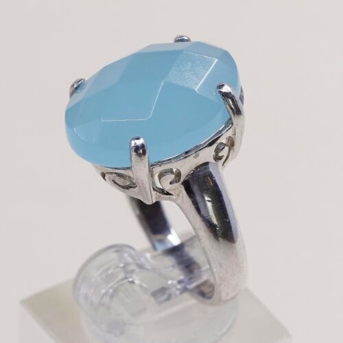 Sz 6.75, Vtg Sterling Silver Handmade Ring, 925 W/ Checker Cut Green chrysoprase