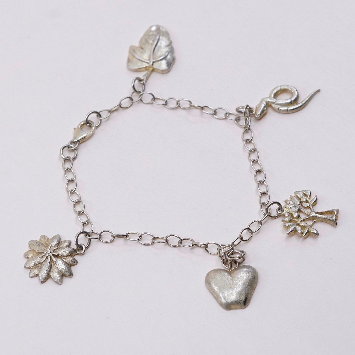 7.5”, vermeil gold over sterling silver bracelet, 925 chain w/ snake tree apple