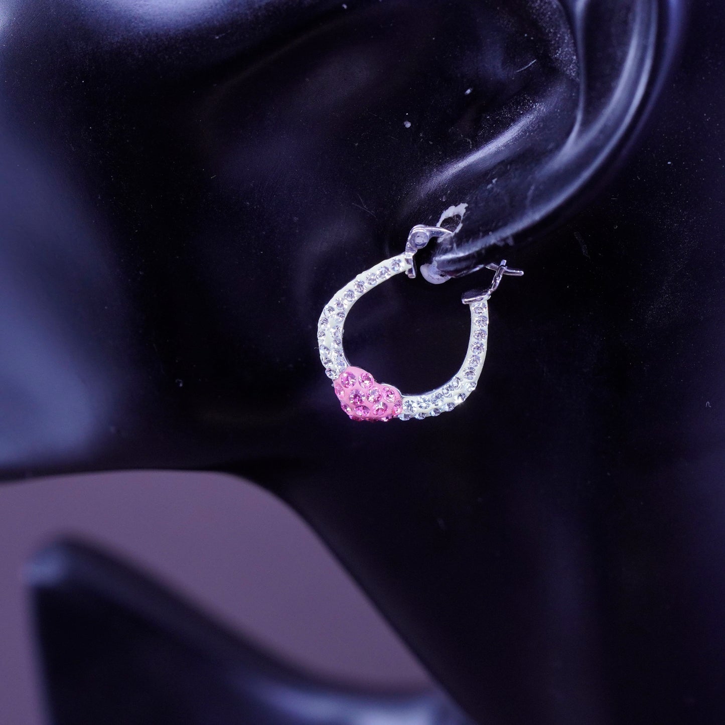 1”, AU Sterling silver handmade earrings, 925 heart hoops with cluster Crystal