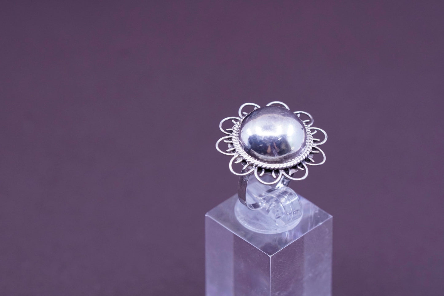 sz 6.5, vtg Sterling silver handmade ring, taxco 925 silver statement ball ring
