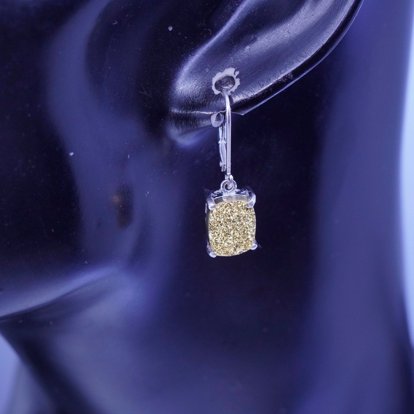 Vintage STS Sterling 925 silver earrings with golden druzy dangles