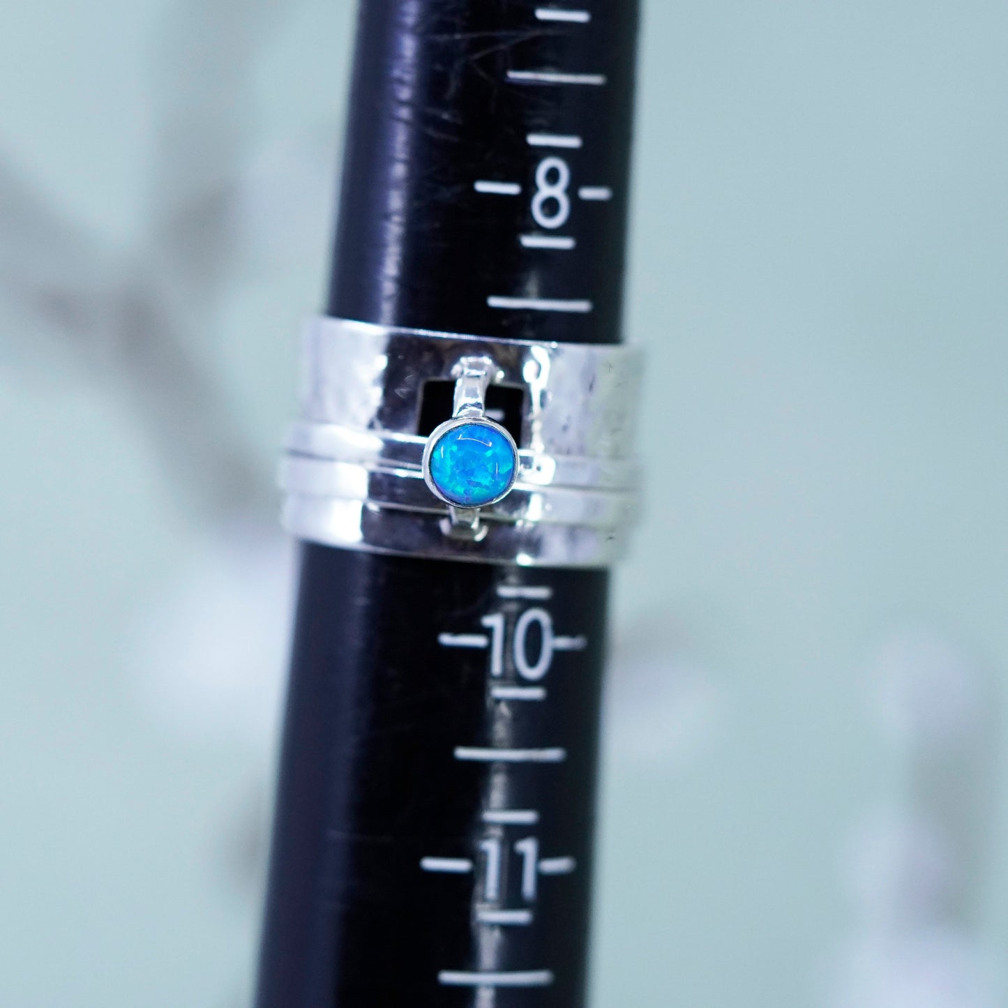 Size 8.5, VTG Silpada R0897 Sterling 925 silver spinner ring, band with opal