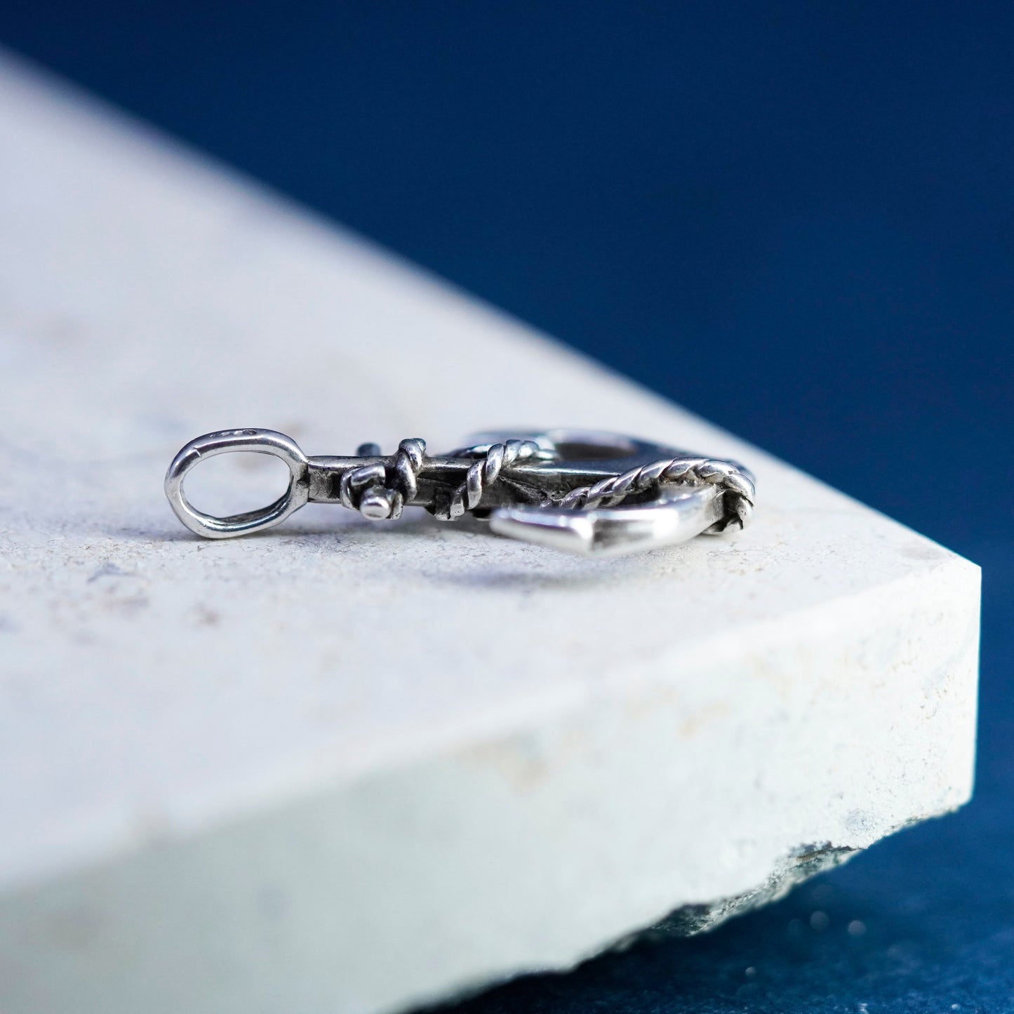 vintage Sterling silver handmade pendant, 925 ship anchor with cable around