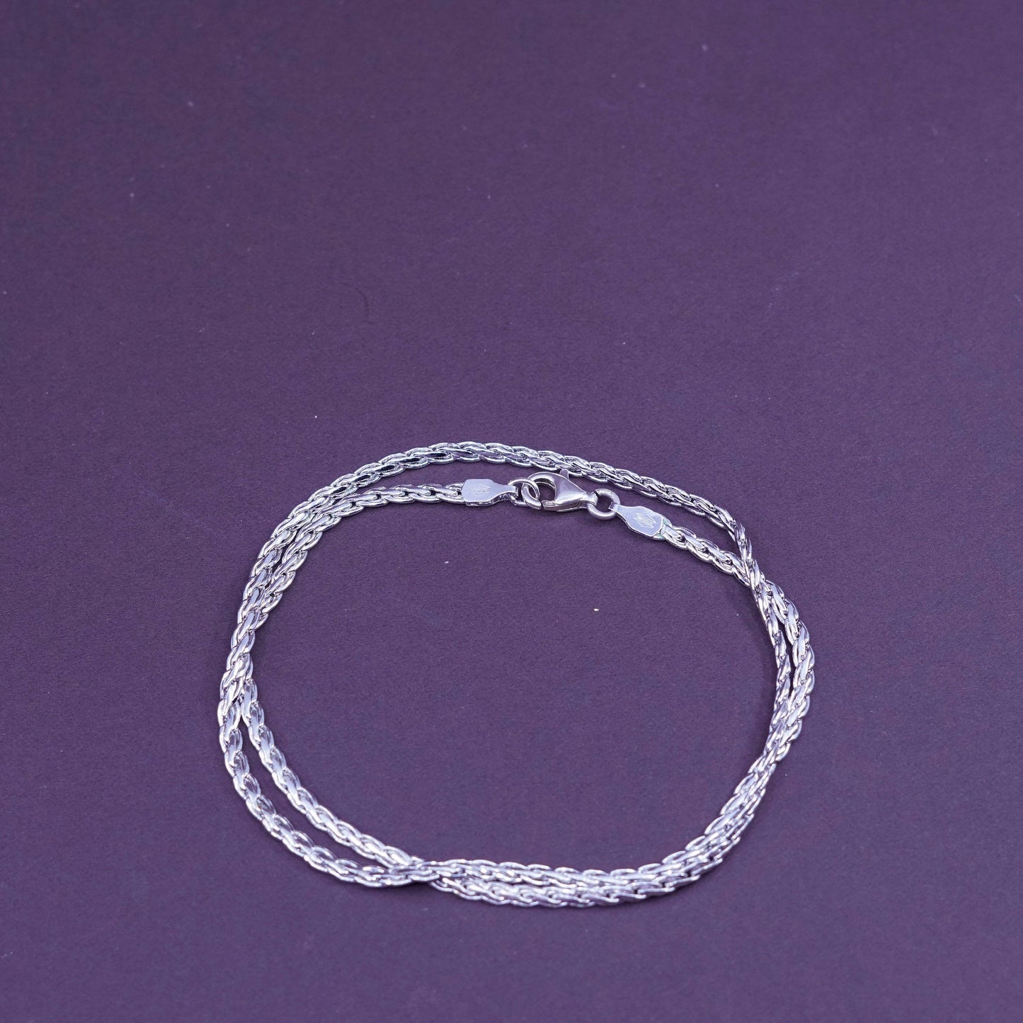24”, 2mm, vintage Sterling silver flatten anchor chain, 925 necklace