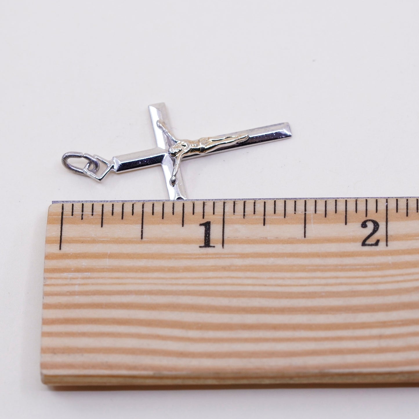 two tone sterling silver cross charm, 925 bracelet pendant, Christian, Catholic