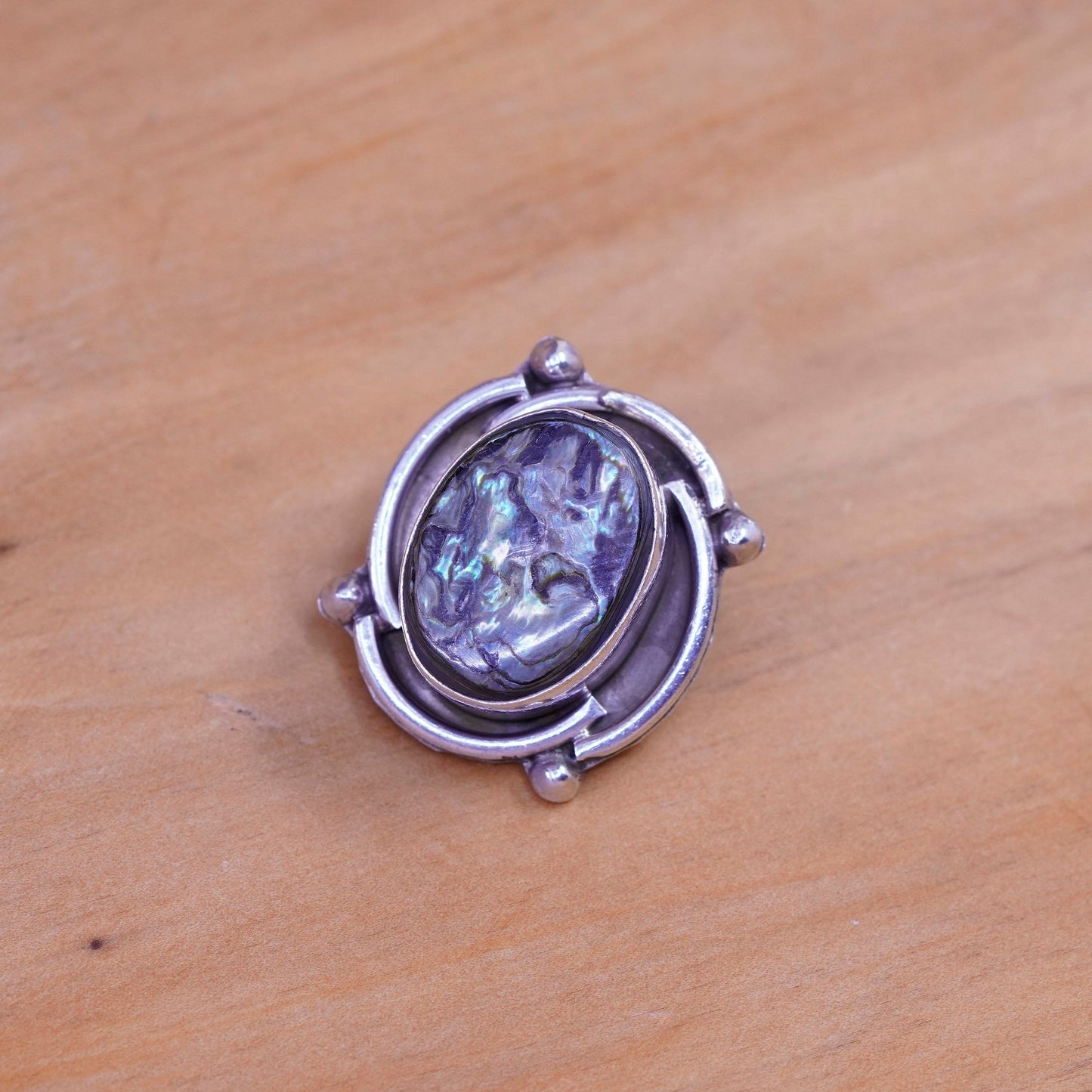 Vintage Sterling silver handmade earrings, Mexico 925 clip on with abalone