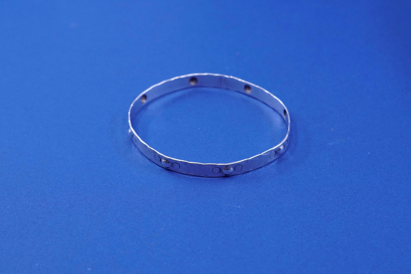 8”, vintage sterling silver handmade bracelet, 925 textured beaded bangle