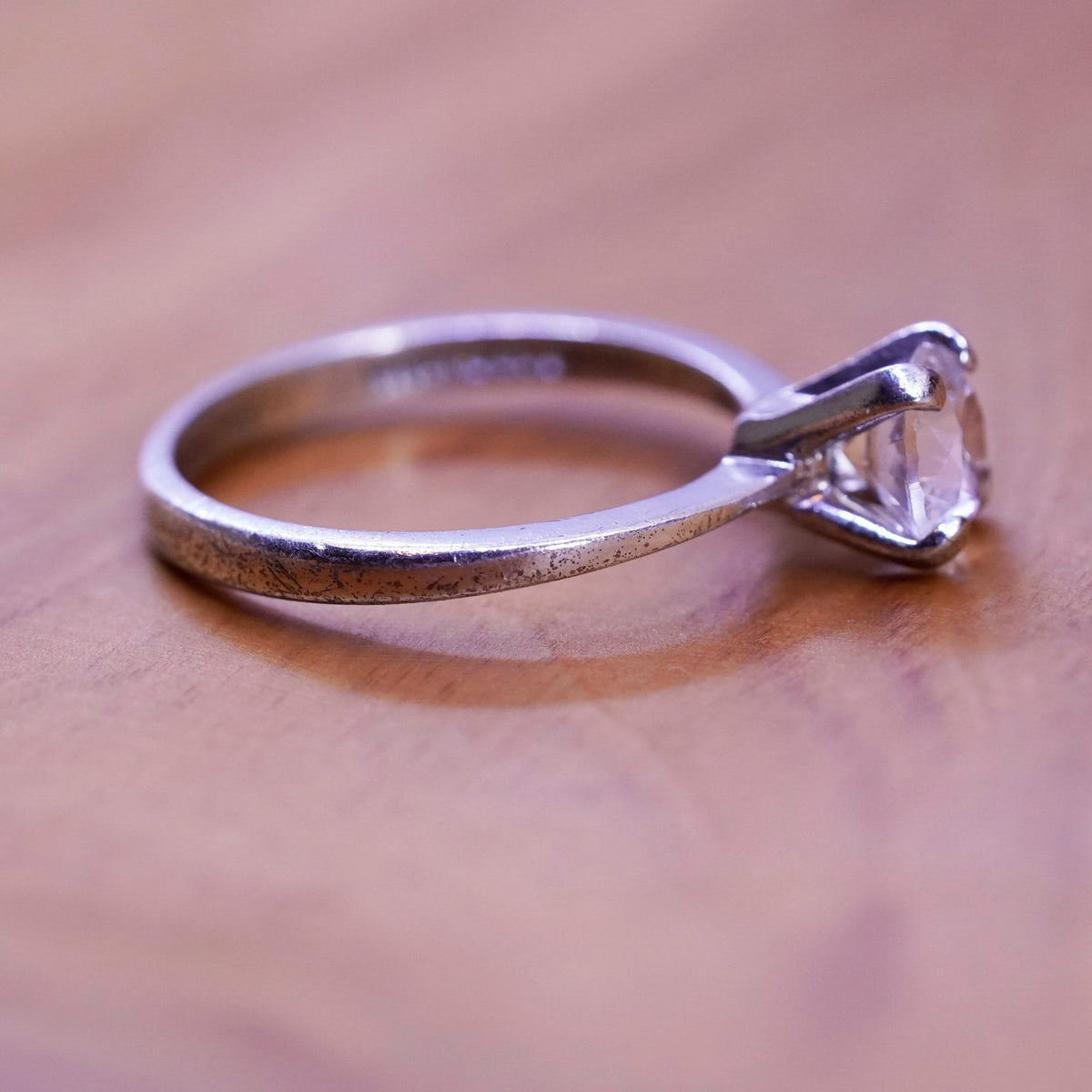 Size 7, vintage Sterling silver handmade ring, 925 engagement band with cz