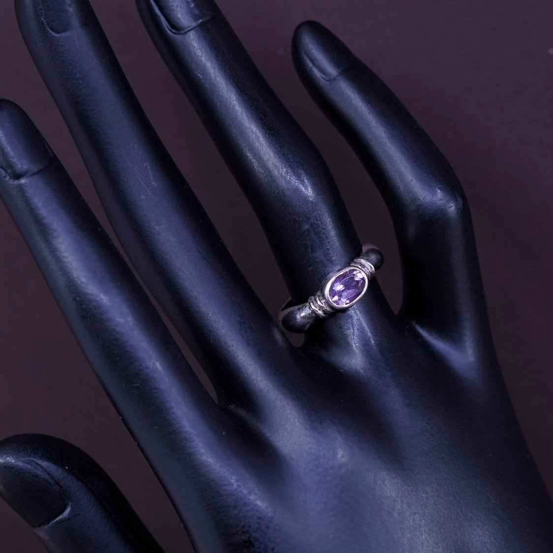 sz 6.75, Sterling silver handmade ring, 925 w/ oval amethyst
