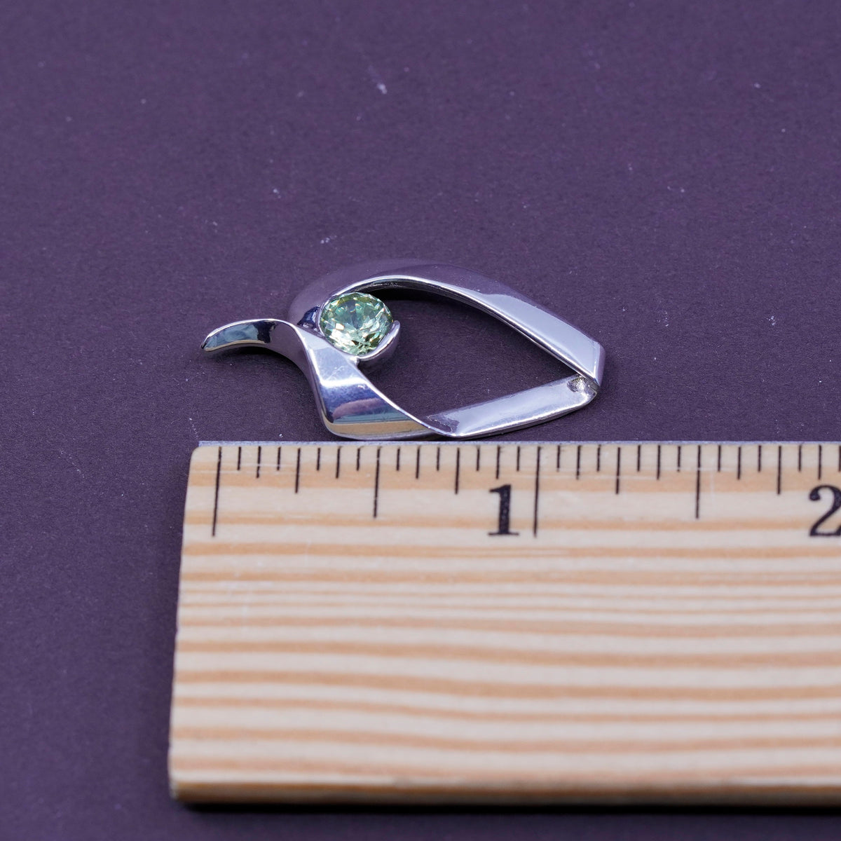 Vintage Sterling silver handmade pendant, modern 925 with peridot