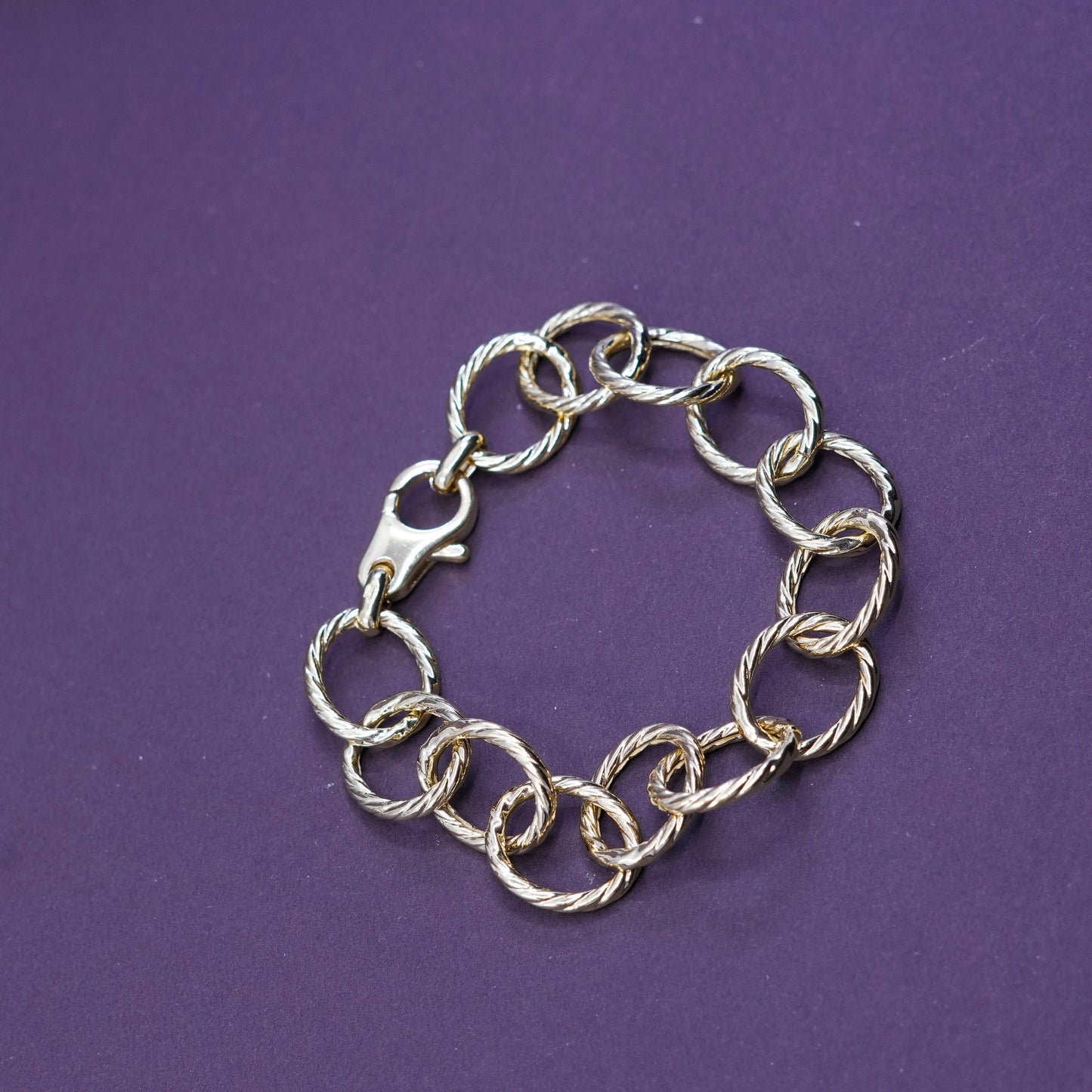 6.5”, Italy vermeil gold over Sterling silver bracelet, 925 twisted huge chain