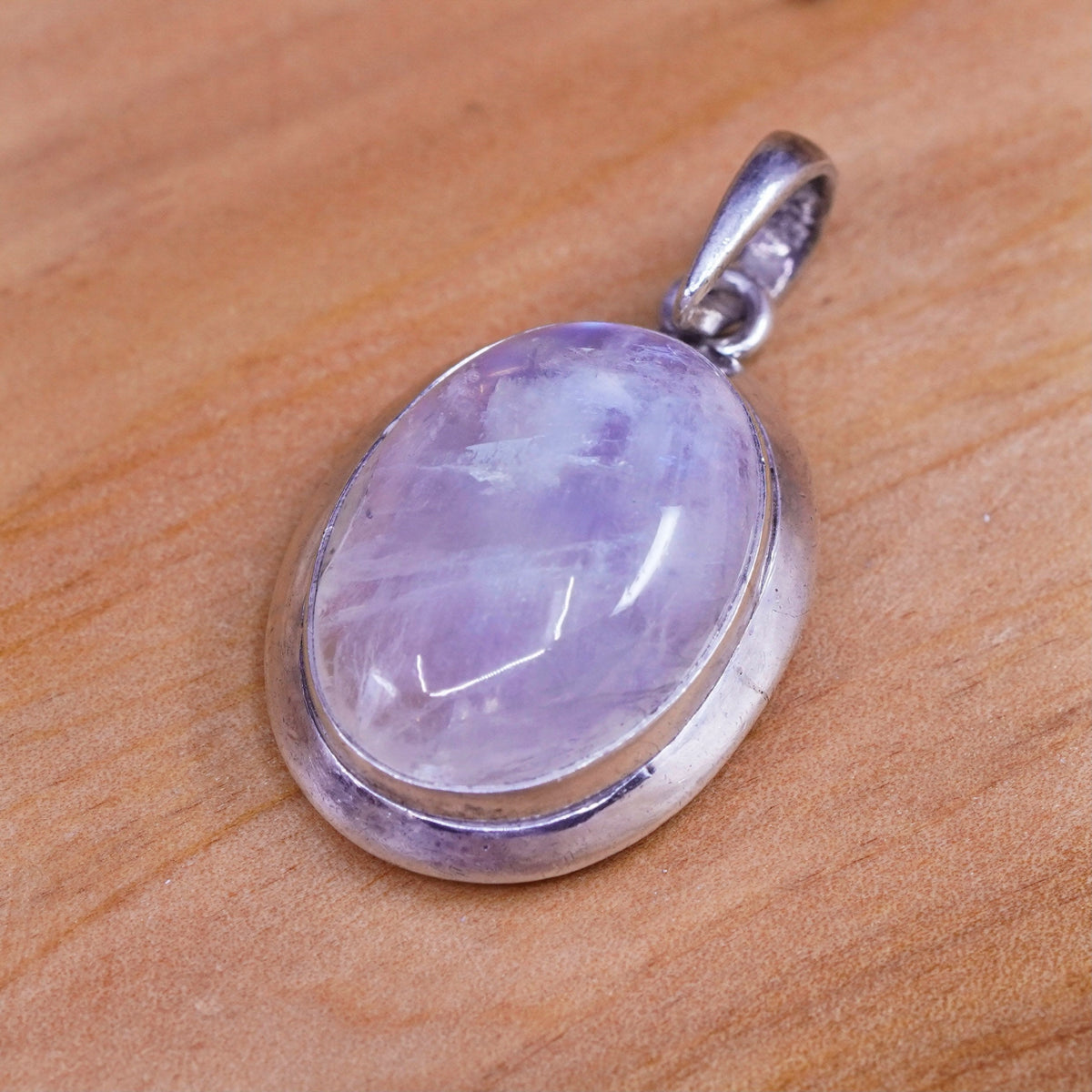 Vintage Sterling 925 Silver Handmade Pendant with oval moonstone