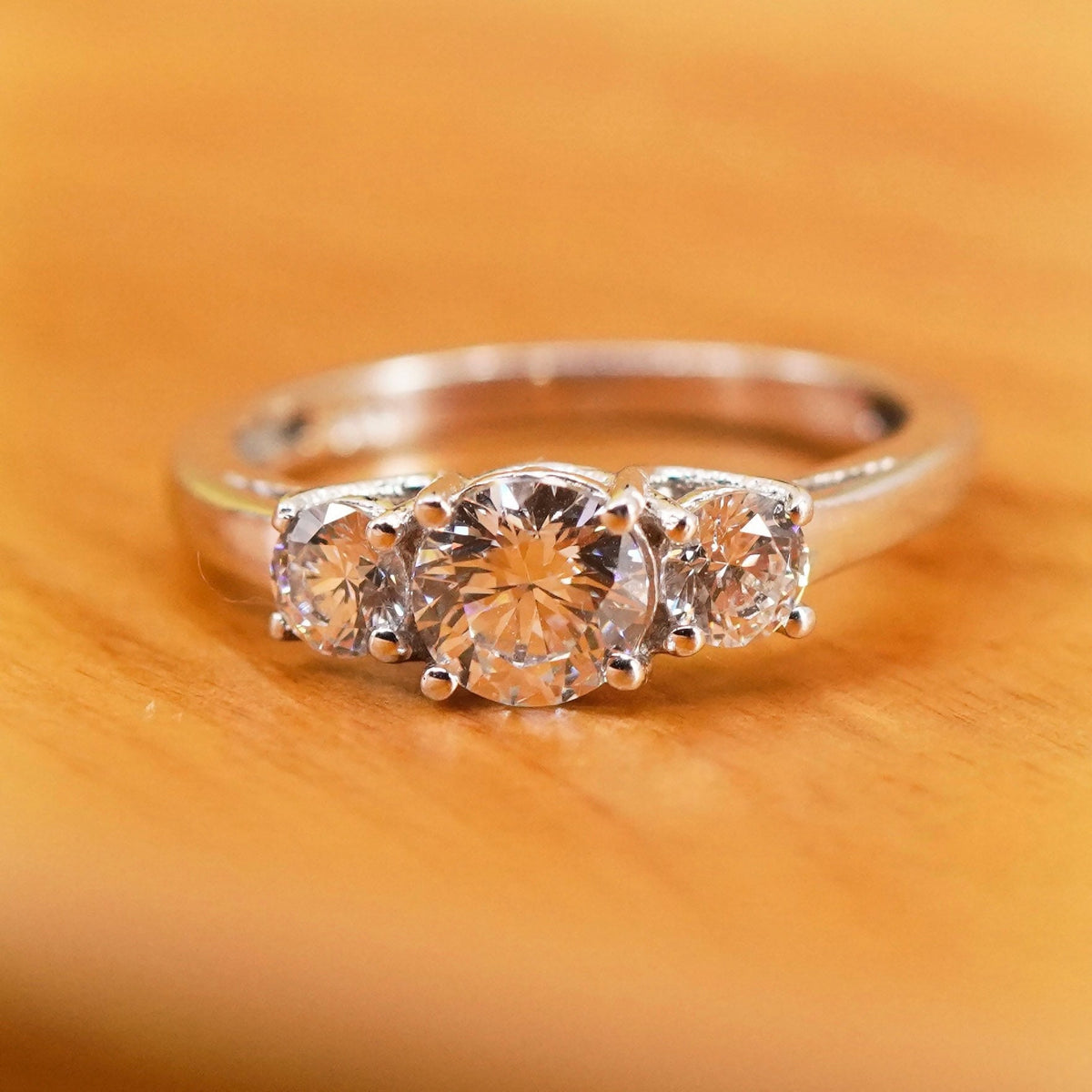 Size 7.25, vintage Sterling 925 silver anniversary ring with clear cz