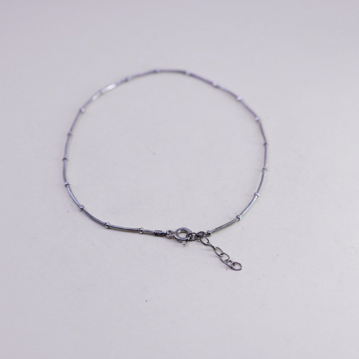 9”, Vintage Handmade sterling silver anklet, 925 snake chain with beads details