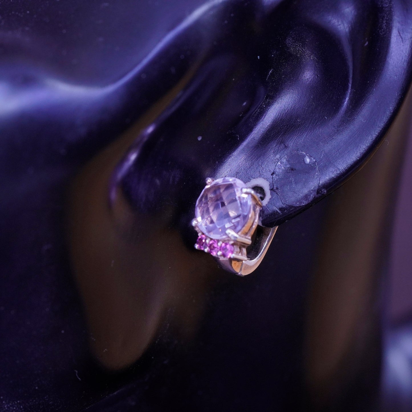 0.5”, Vermeil rose gold over Sterling silver hoops, 925 huggie earrings Cz ruby