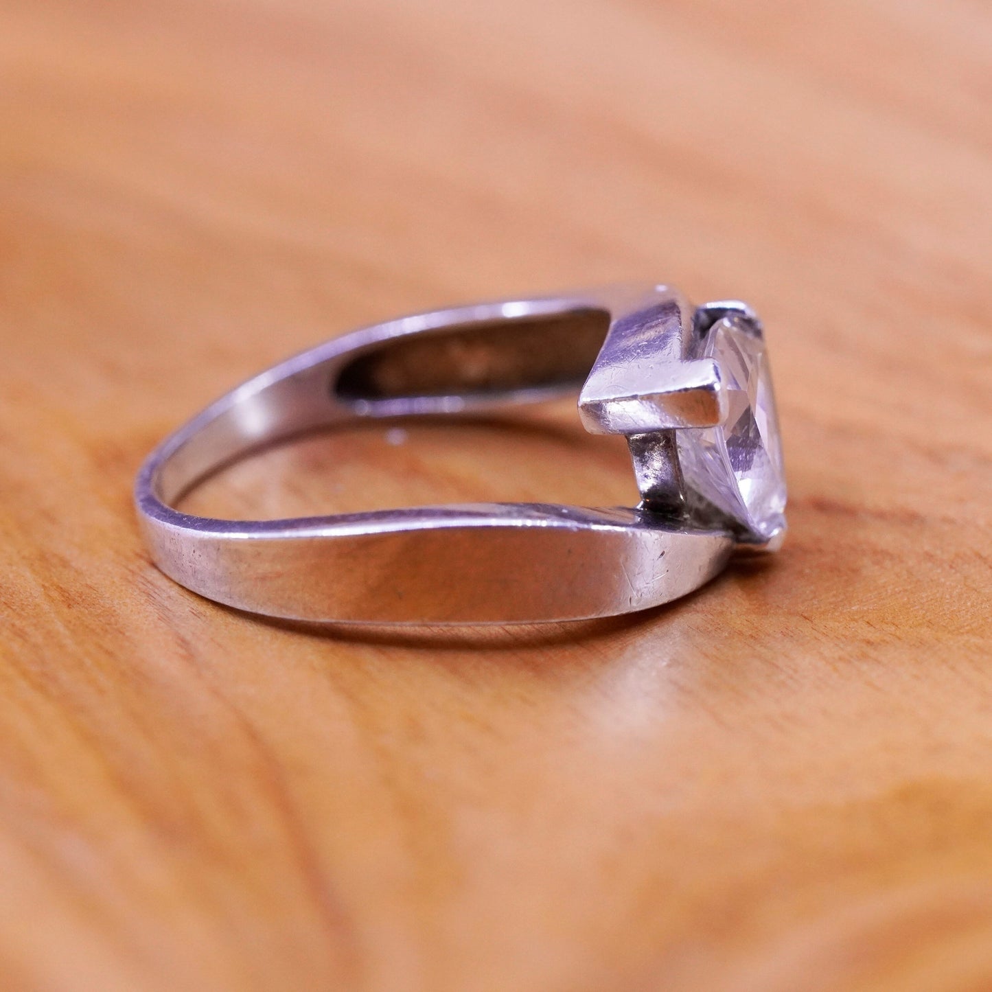 Size 7.25, Sterling silver handmade ring, 925 engagement band w/ triangular cz