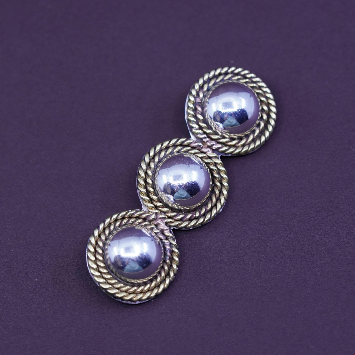 Vintage mexico handmade two tone sterling 925 silver circle brooch
