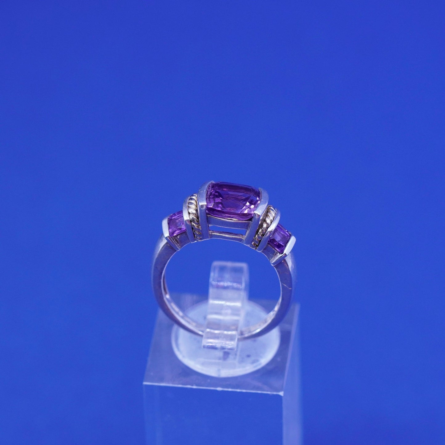 Size 6.25, vintage 14K gold cable Sterling 925 silver handmade ring amethyst