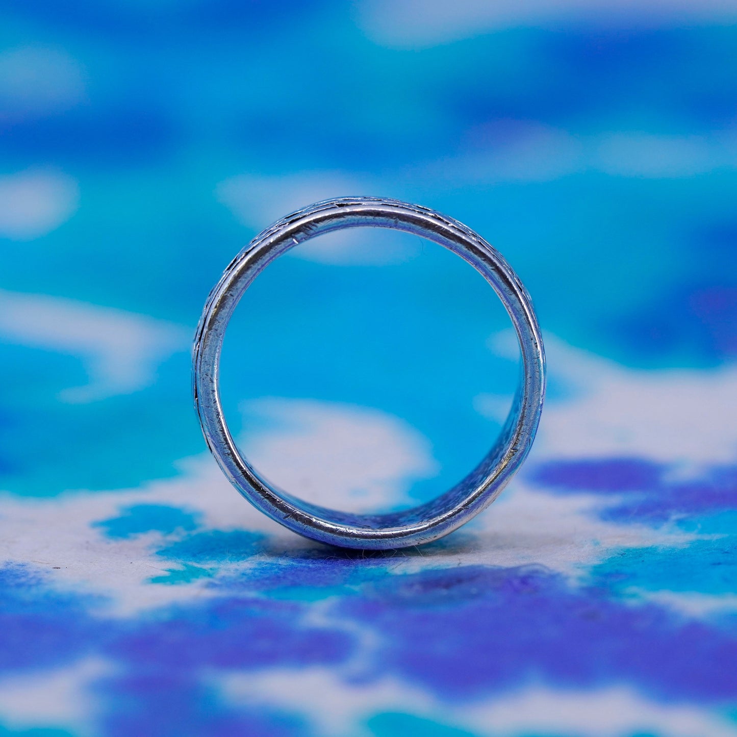 Size 8, vintage wheeler Sterling silver handmade ring, 925 band pattern relief