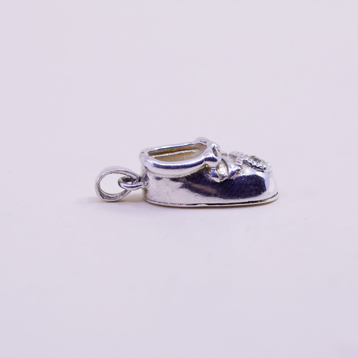 Vintage baby shoe sterling silver handmade pendant, 925 charm with cz