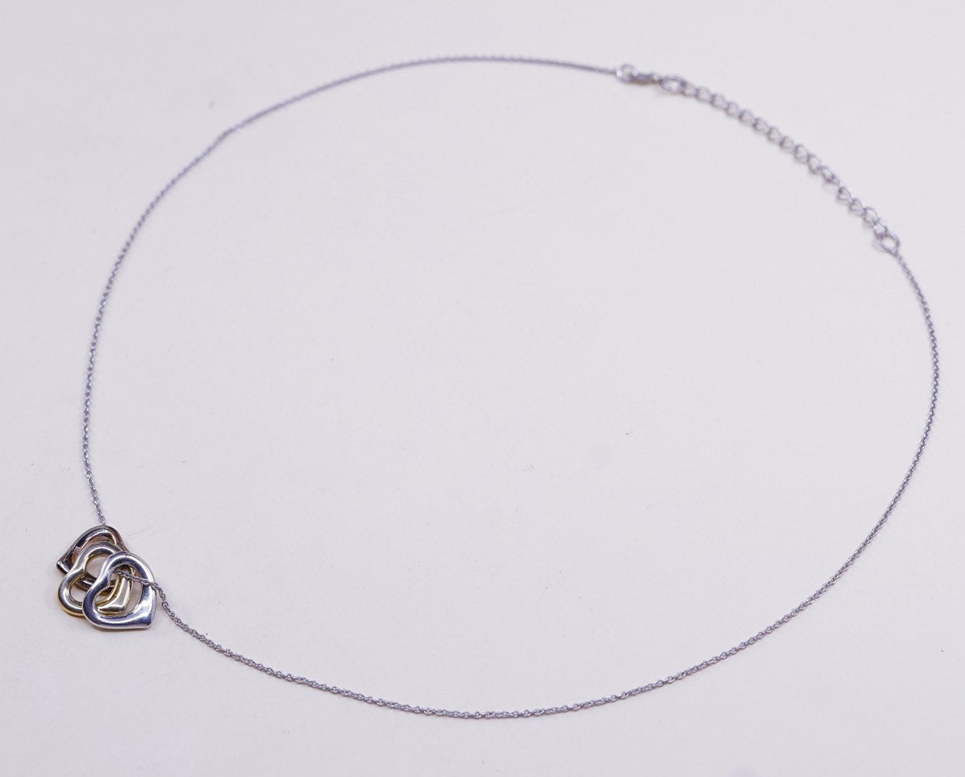 16+2", vtg Sterling silver Handmade necklace, 925 Circle chain w/ heart pendant