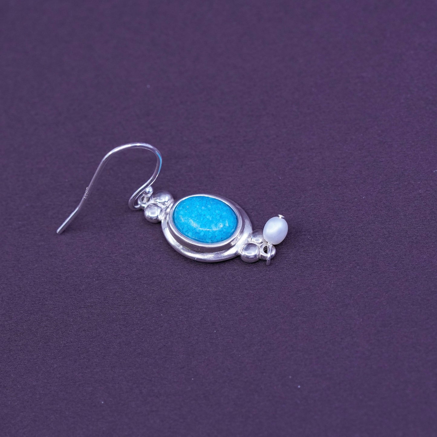 southwestern CCO Sterling 925 silver earrings with oval turquoise and pearl