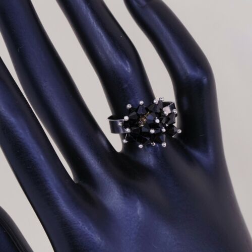 Sz 8.5 Vtg Tr 158 Sterling 925 Ring W/ Cluster Black Cz, Stamped 925 Mex