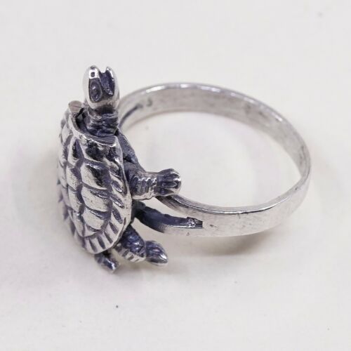 Size 4 Vintage Mexico Sterling Silver Handmade Sea Turtle Ring W/ Movable Joint