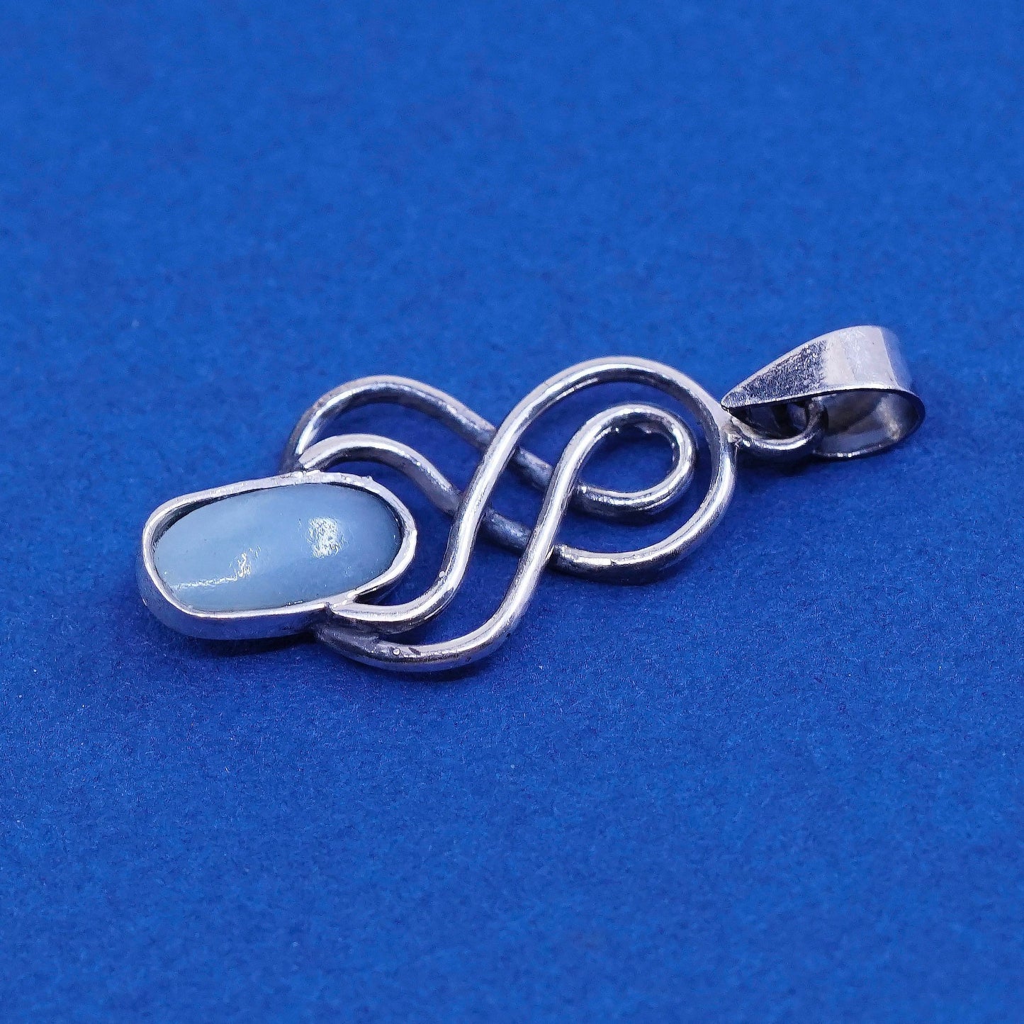 Vintage sterling silver handmade pendant, 925 charm with blue stone
