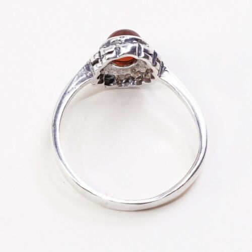 Sz 9.5, Vtg Sterling Silver Handmade Ring, 925 Statement Ring W/ Carnelian