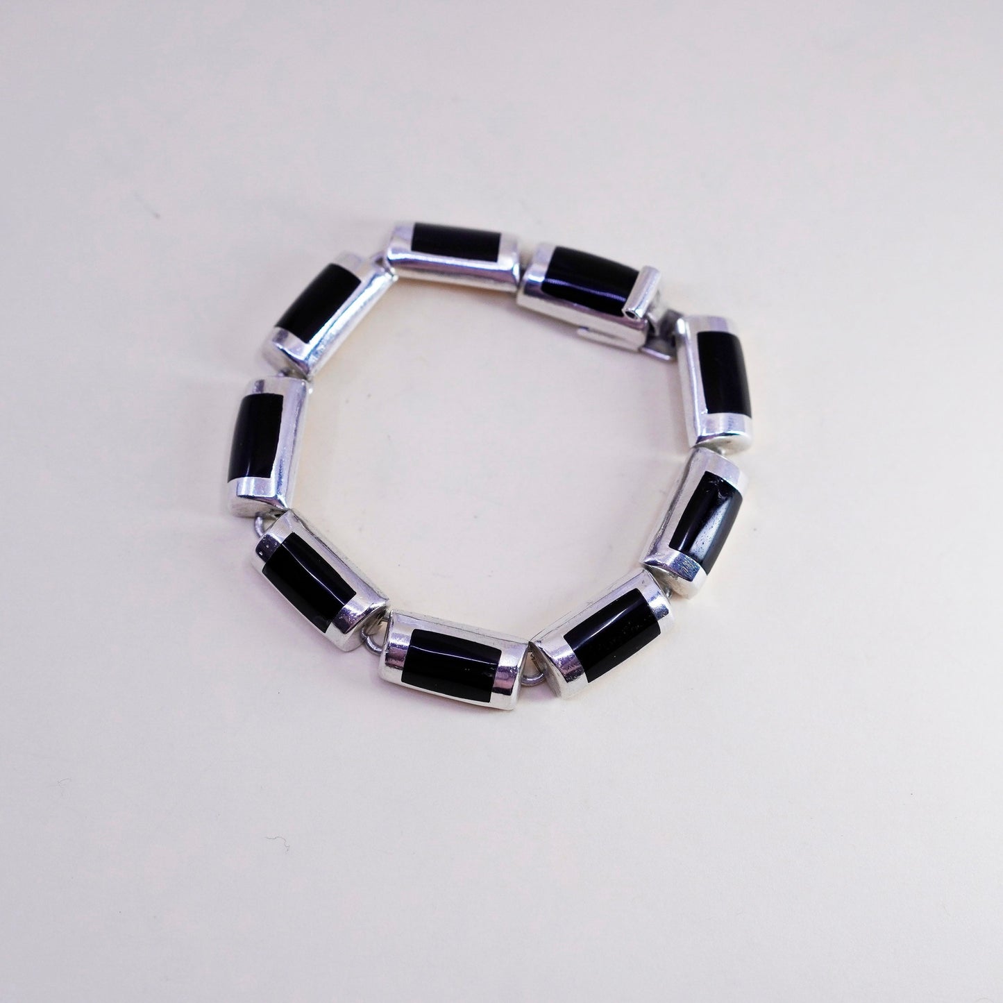 7”, Vintage mexico silpada Sterling 925 silver handmade bracelet with onyx