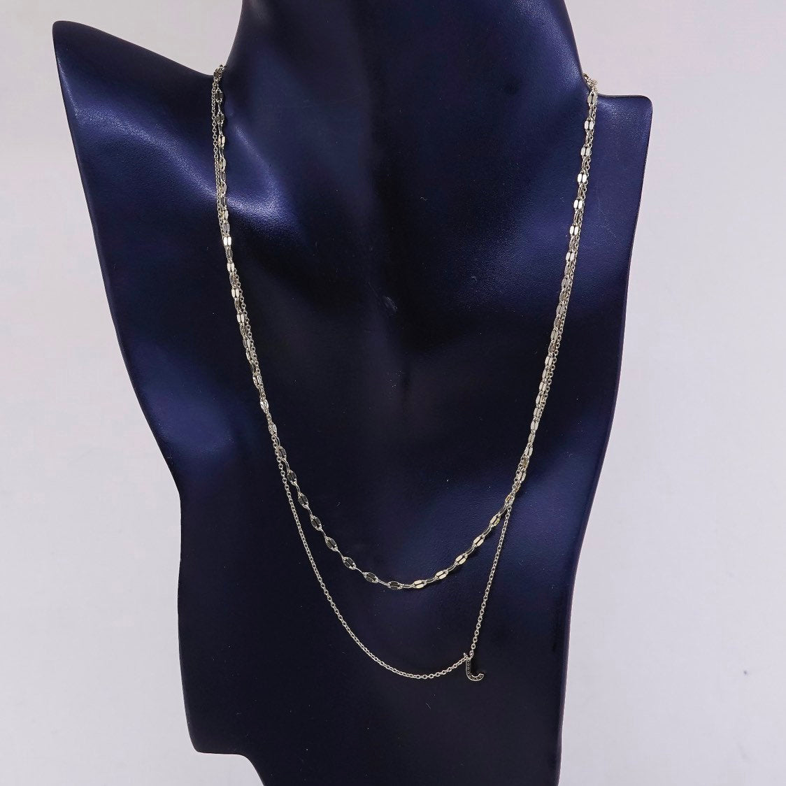 14", vtg Vermeil gold sterling silver 925 flatten chain w/ initial J pendant