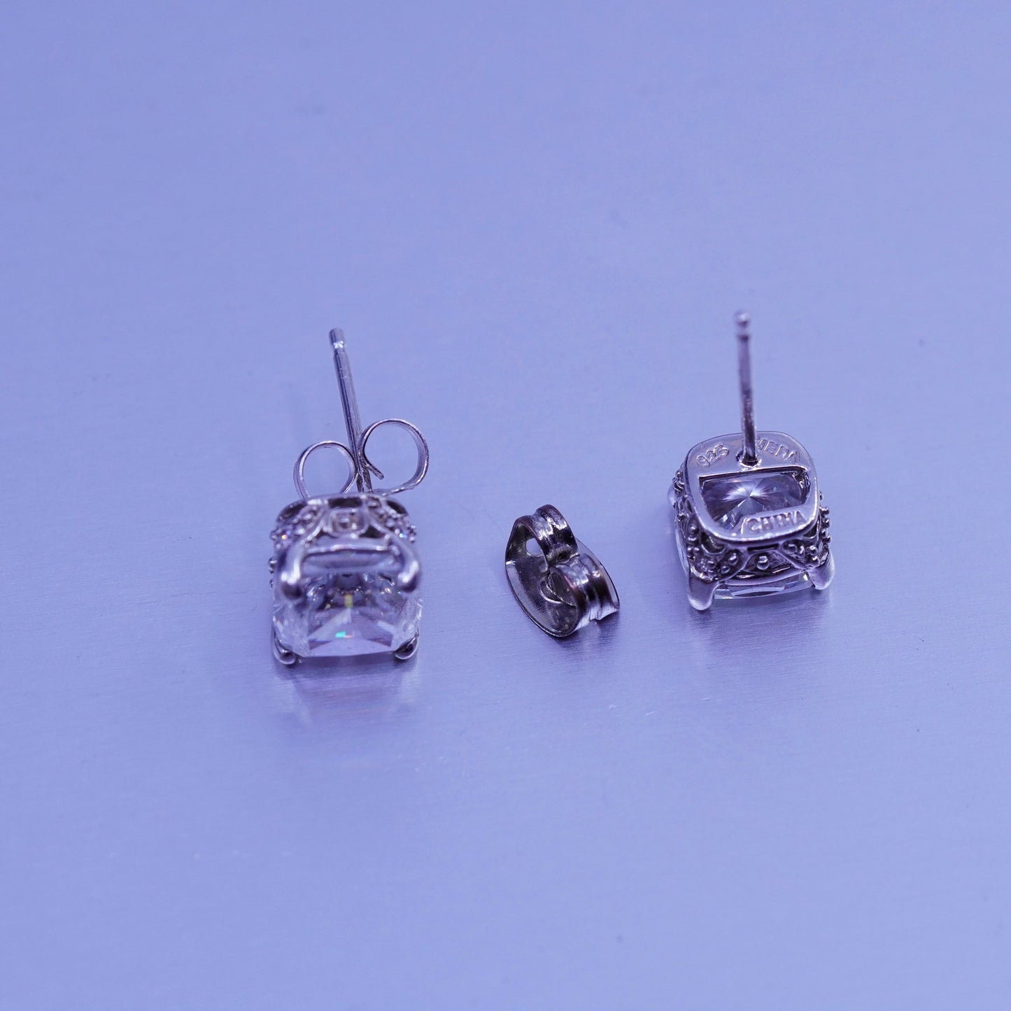 Vintage Sterling 925 silver earrings, studs with cz inlay