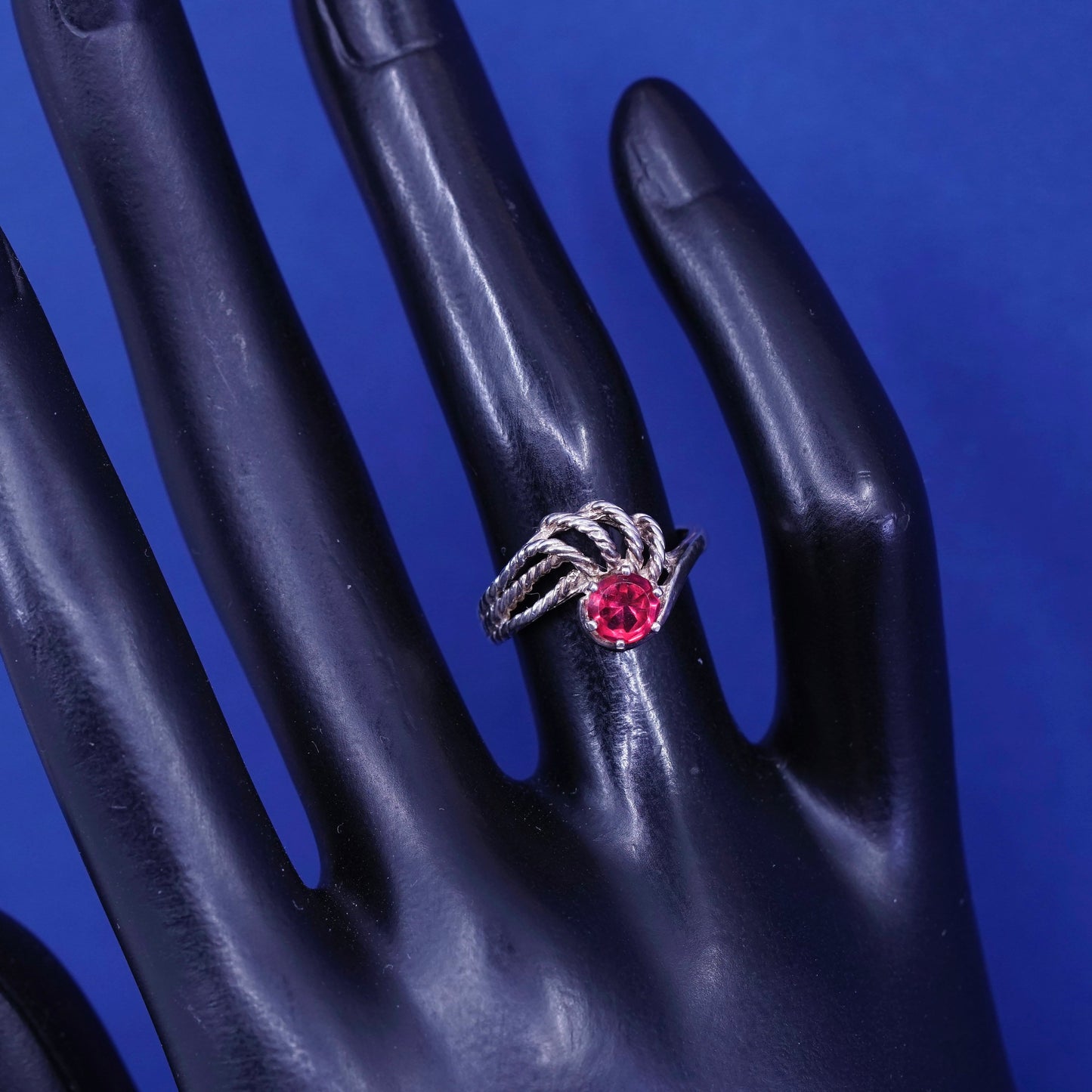 Size 4.75, vintage Sterling 925 silver handmade ring with Ruby