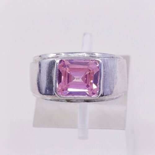 Sz 5.75, Vtg Sterling Silver Handmade Ring, 925 Silver W pink Cz, Stamped 925