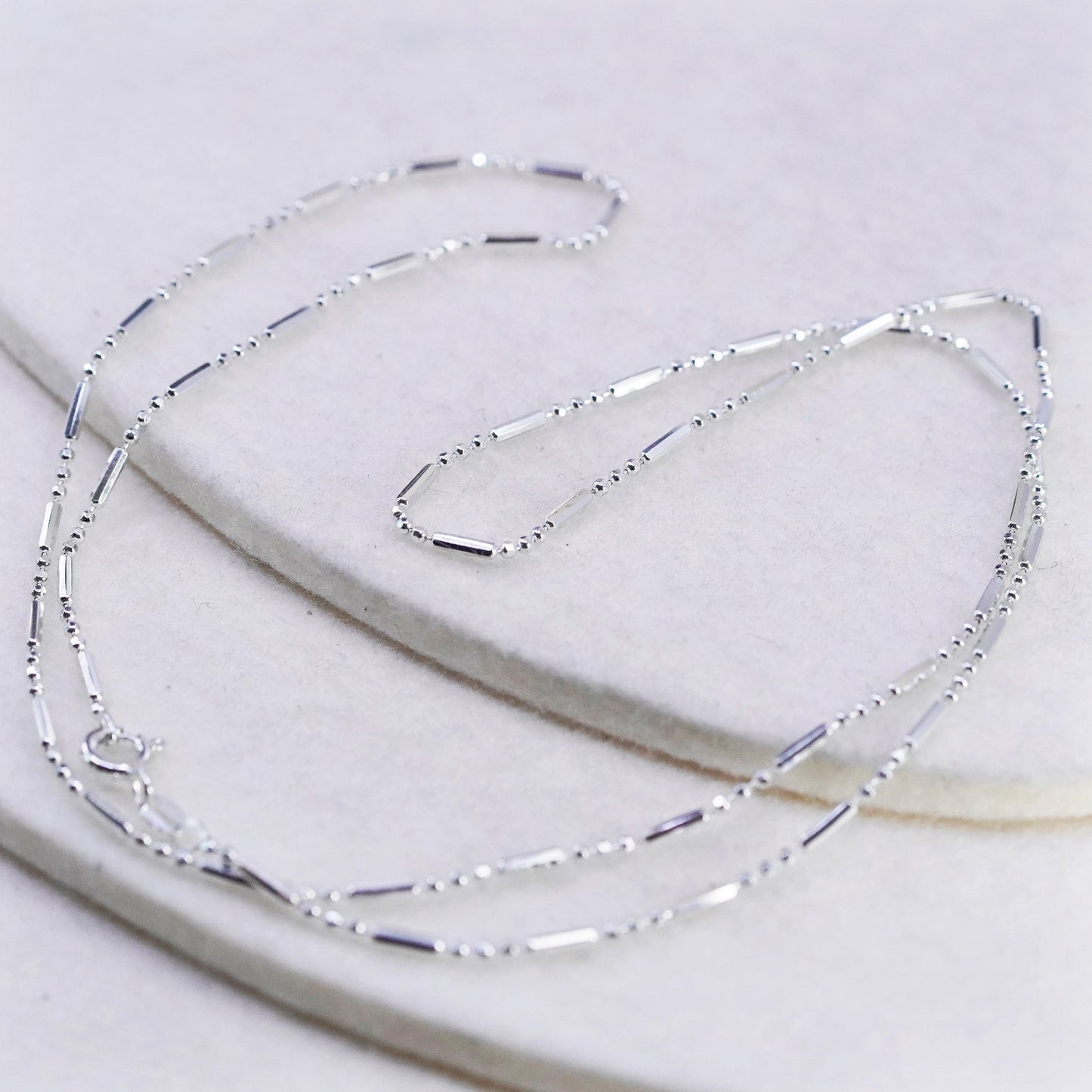 24” 1mm, vintage Italy Sterling 925 silver bar bead chain necklace