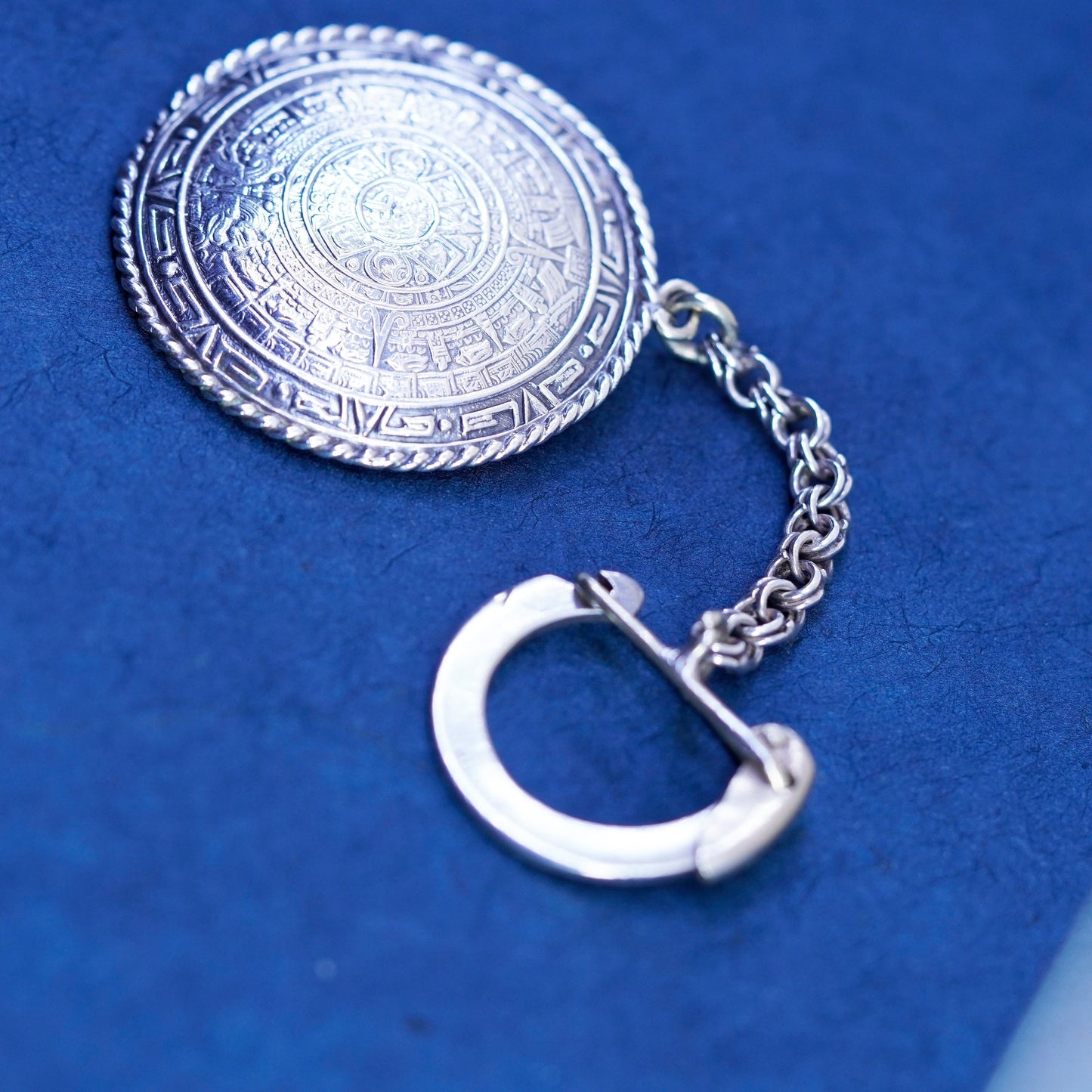Native American sterling silver key chain 925 tag and Mayan calendar