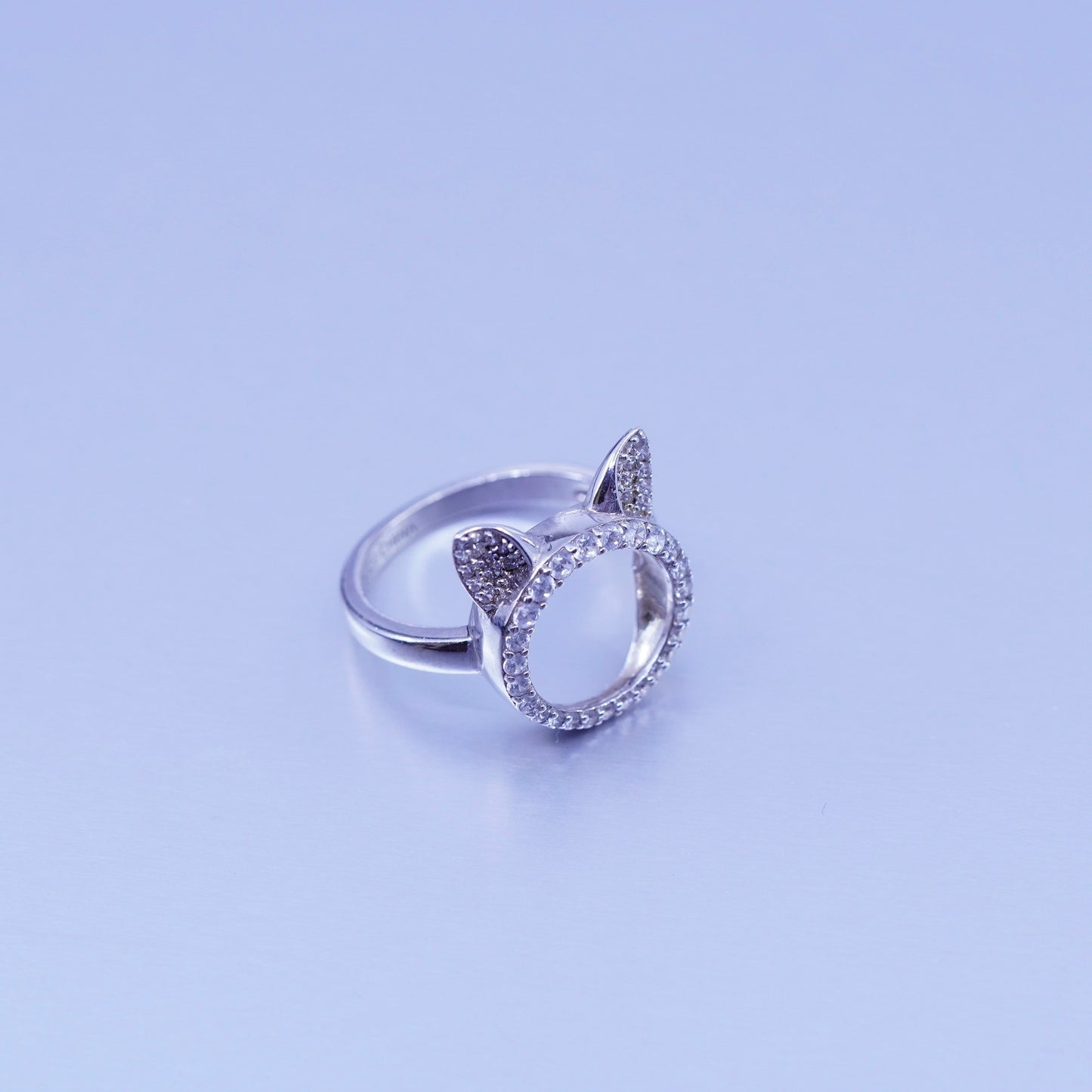 Size 6.25, vintage BJG Sterling 925 silver cat ring, cluster Cz