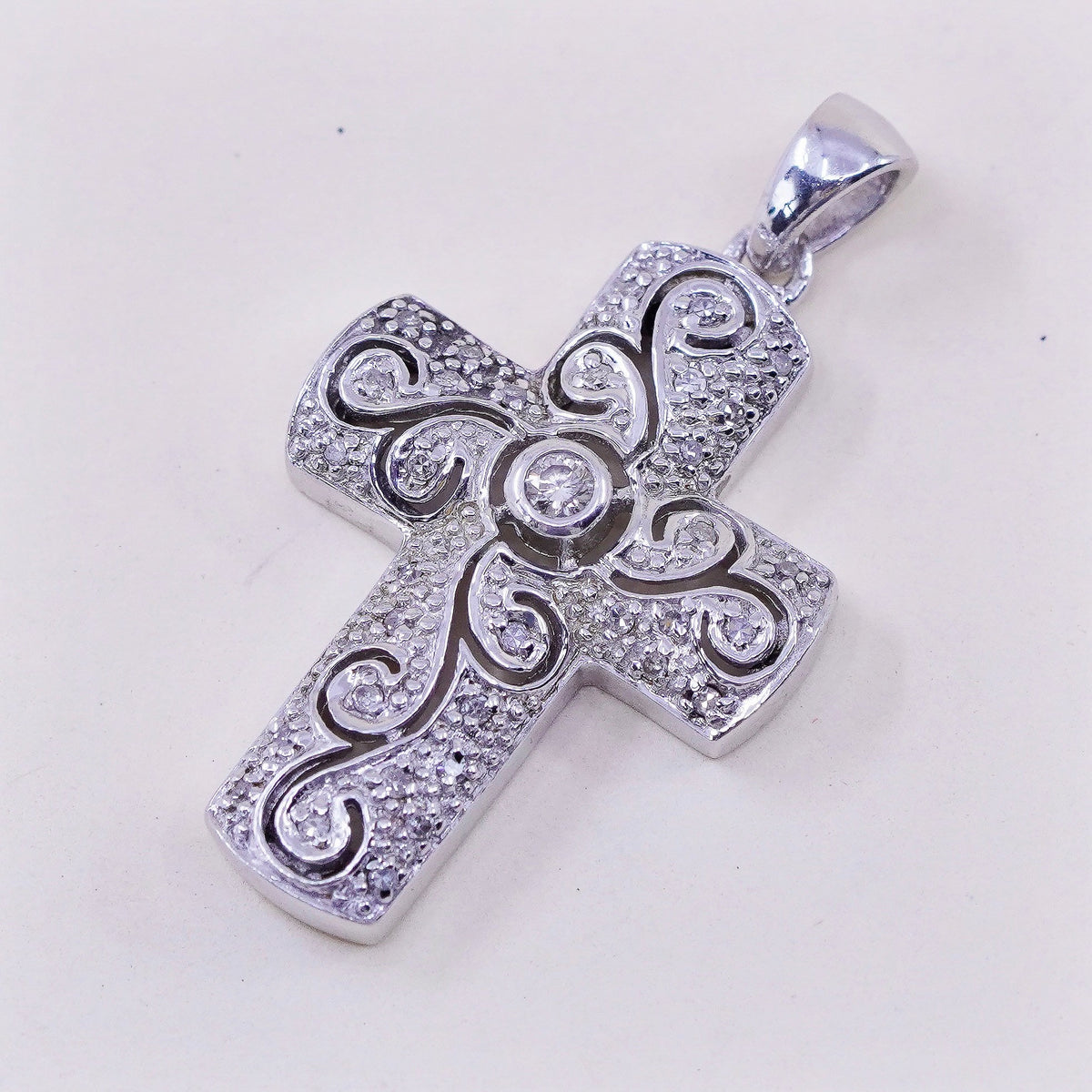 Vintage sterling silver pendant, 925 cross handmade pendant with cluster Cz
