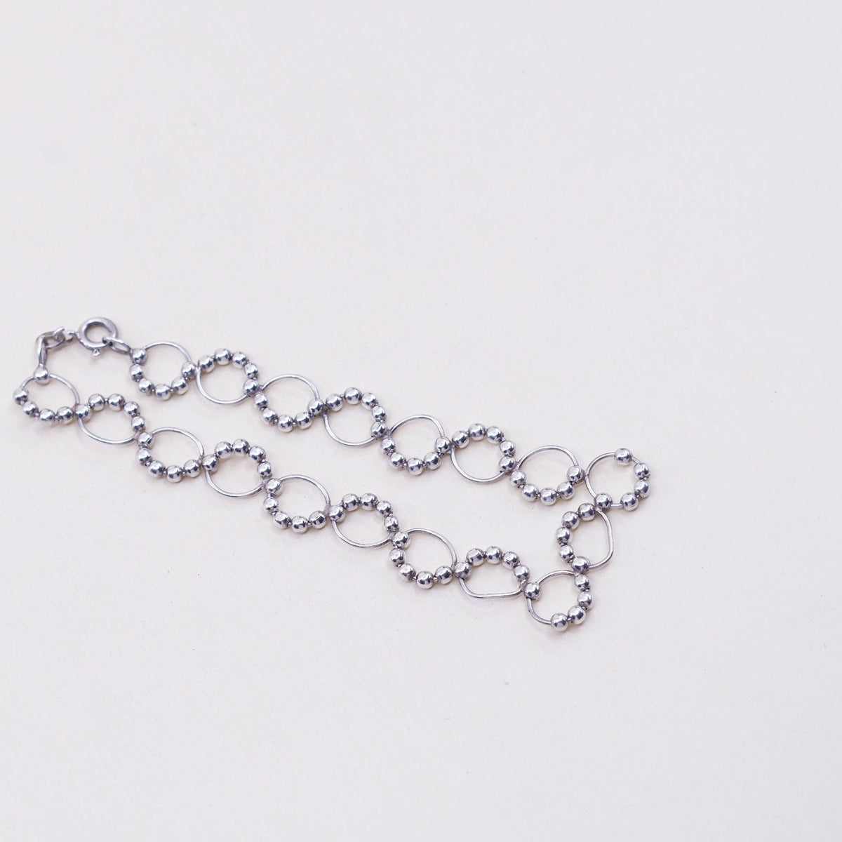 7.25”, vintage sterling silver handmade bracelet, 925 circle with wavy beads
