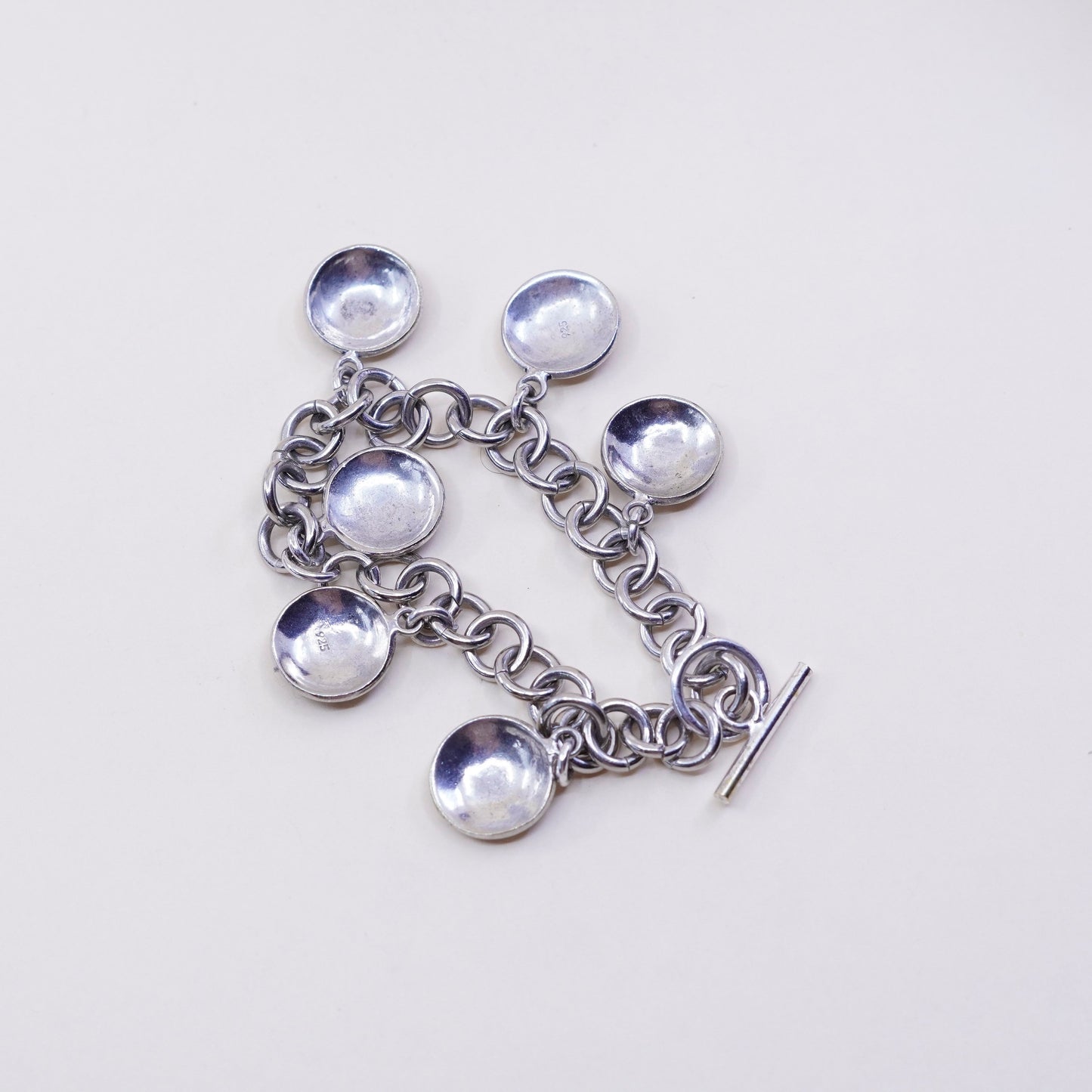 6.25”, sterling silver handmade bracelet, 925 chain w/ Mayan calendar charms