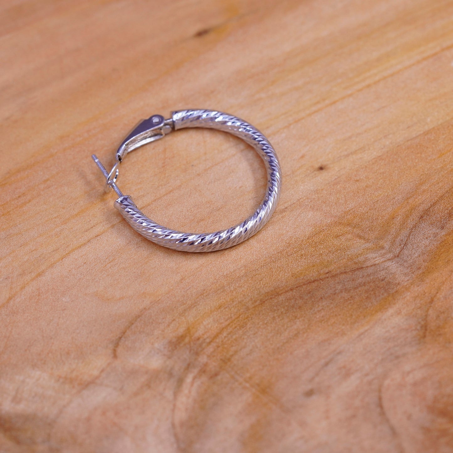 1”, vintage Italy Sterling silver handmade hoops, textured 925 huggie earrings